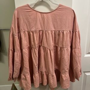 Light Salmon Long Sleeve Smocked Shirt, Size XL